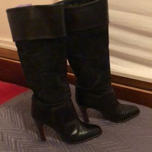Vintage Knee high black leather heeled boots